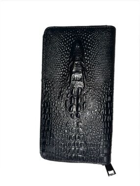 Men's Black Croc-Embossed Zip Wallet - Unbranded